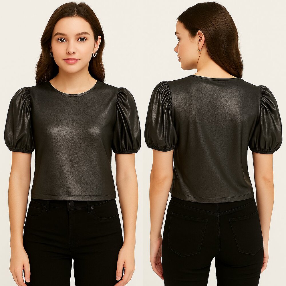 Shimmery Puff Sleeve Black Top by Express - New With Tags